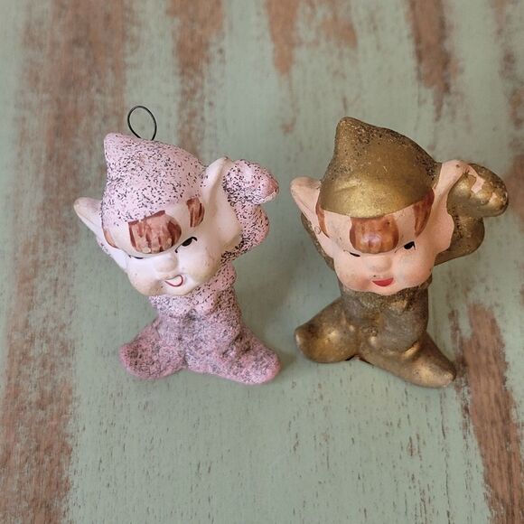 Vintage 1960's Mica Glitter Commodore Christmas Pixie Elf Pair - Picture 11 of 12